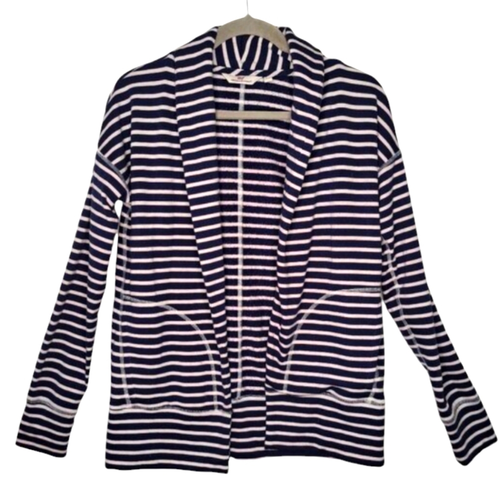 Vineyard Vines Blue Striped Open Front Cardigan With Pockets Size XXS